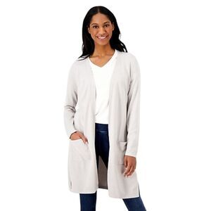 Belle by Kim Gravel Regular Feather Knit Sweater Cardigan Gray Small